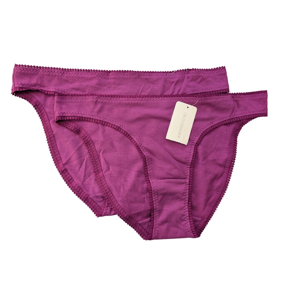 ON GOSSAMER 1402 Cabana Cotton Hip Bikini Underwear 2 Pair Large Pinkberry NWT‎